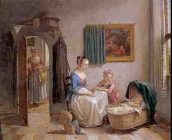 Signed At The Base Of Crib Lower Right Laquy Oil Painting by Willem Joseph Laquy