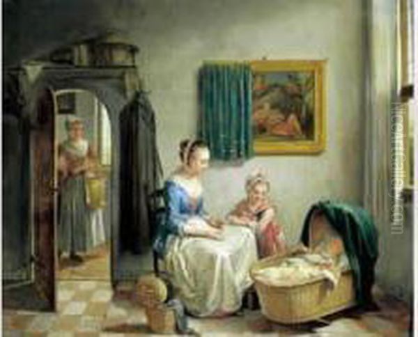 Scene Familiale. Oil Painting by Willem Joseph Laquy