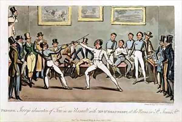 Fencing Jerrys admiration of Tom in an Assault with Mr OShaunessy at the rooms in St Jamess Street Oil Painting by I. Robert and George Cruikshank