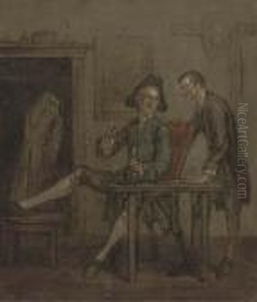 A Tavern Interior Oil Painting by Marcellus, Laroon Jr.