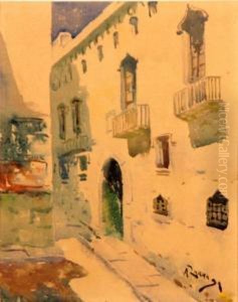 Calle De Pueblo Oil Painting by Andres Larraga Y Montaner