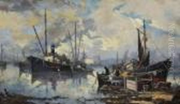 Marina Oil Painting by Andres Larraga Y Montaner