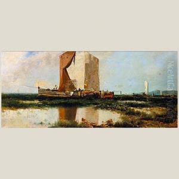 Paiaje Con Barcas Oil Painting by Andres Larraga Y Montaner