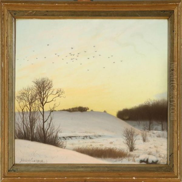 Winter Landscape Atsunset Oil Painting by Adolf Larsen