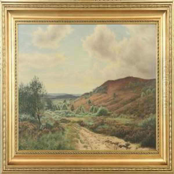 Flowering Heather Landscape Oil Painting by Adolf Larsen