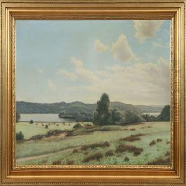 Landscape With Lakes And Threes Oil Painting by Adolf Larsen