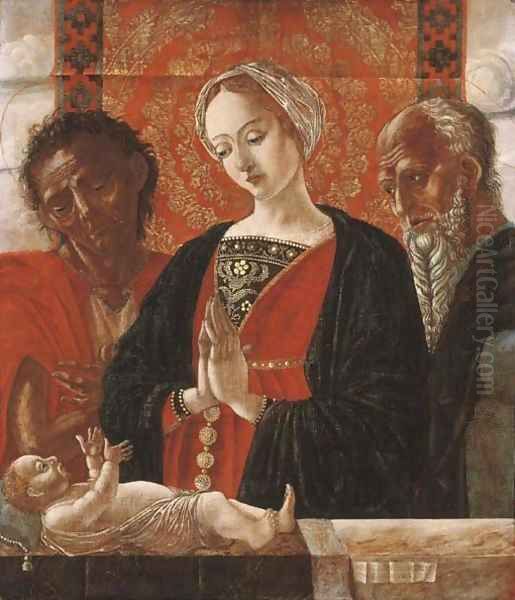 The Madonna and Child with Saint John the Baptist and another Saint Oil Painting by Antonio Leonelli Da Crevalcore