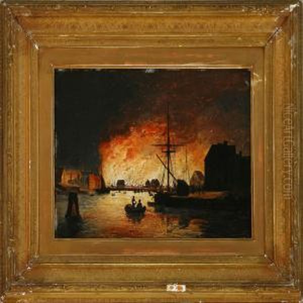 Oslo In Fire Oil Painting by Emanuel Larsen