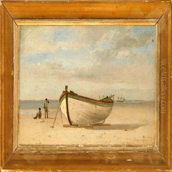 Dinghy On A Beach Oil Painting by Emanuel Larsen