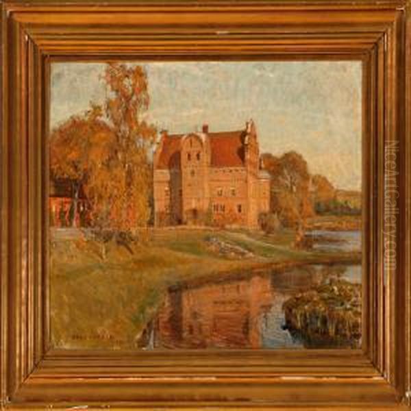 Calm Autumn Day At Hesselagergaard Manor, Denmark Oil Painting by Hugo Valdemar Larsen