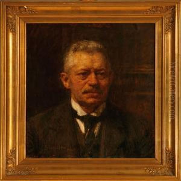 Portrait Af The Danish Founder Lauritz Rasmussen Oil Painting by Hugo Valdemar Larsen