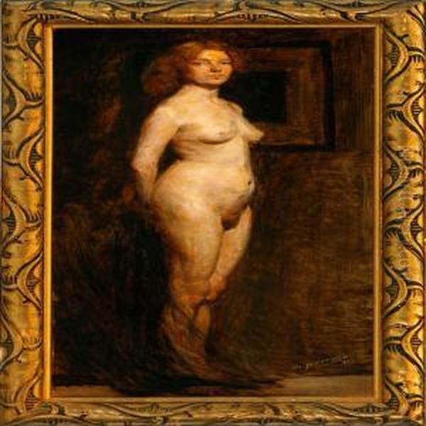 Standing Naked Woman Oil Painting by Hugo Valdemar Larsen