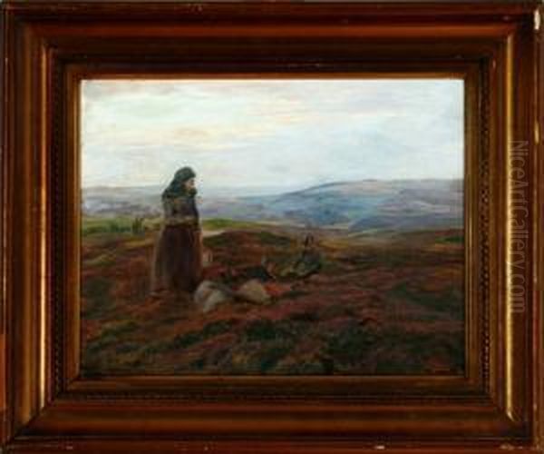 A Danish Moor Landscape Oil Painting by Knud Larsen