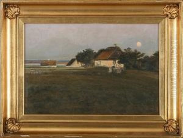 Landscape With Houses And Persons Oil Painting by Knud Larsen