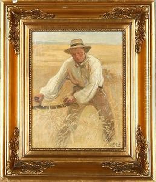 A Harvest Worker Oil Painting by Knud Larsen