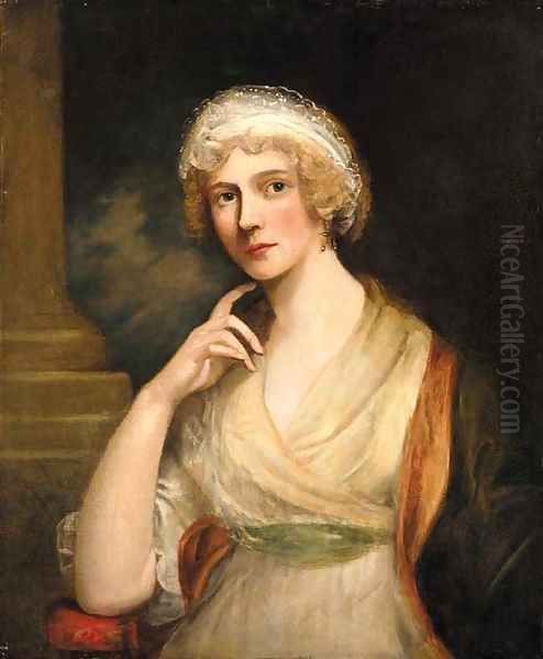 Portrait of lady, half-length, in a white dress and red shawl Oil Painting by Richard Cosway