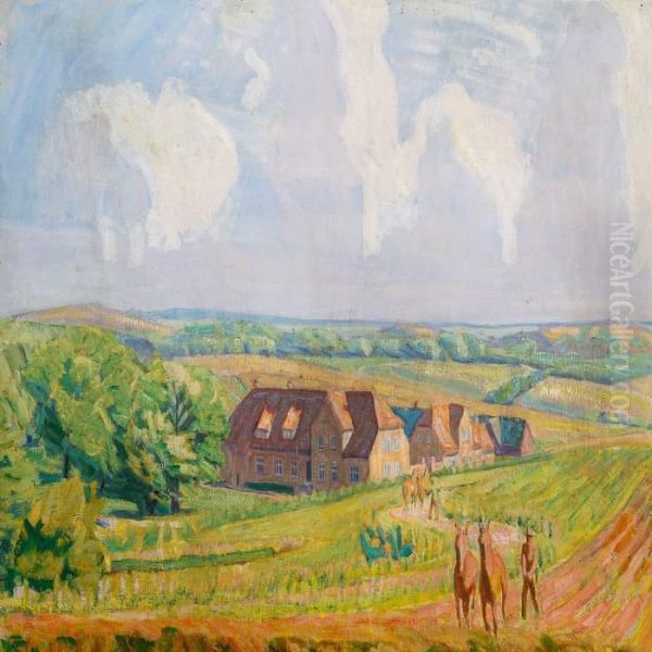 Hammer Bakker, Avlsgarden Oil Painting by Niels Larsen Stevns