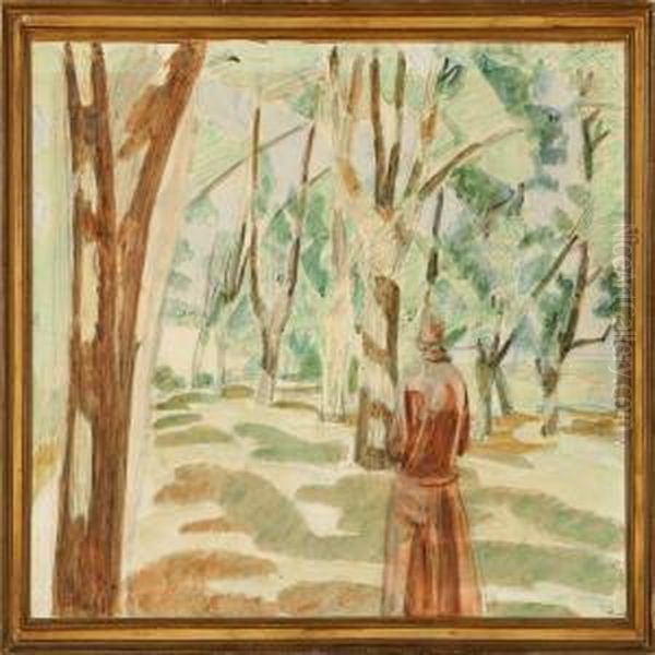 Strolling Woman In The Forest Of Nyso Manor Oil Painting by Niels Larsen Stevns