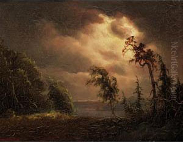 Sea View Beyond Woodland Oil Painting by Marcus Larson