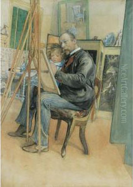 Spegelbild Med Brita (mirror-image With Brita) Oil Painting by Carl Larsson