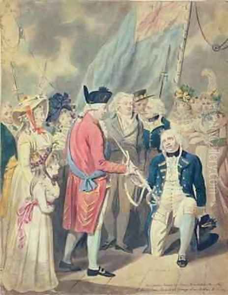 George III Presenting a Sword to Lord Howe Oil Painting by Isaac Cruikshank