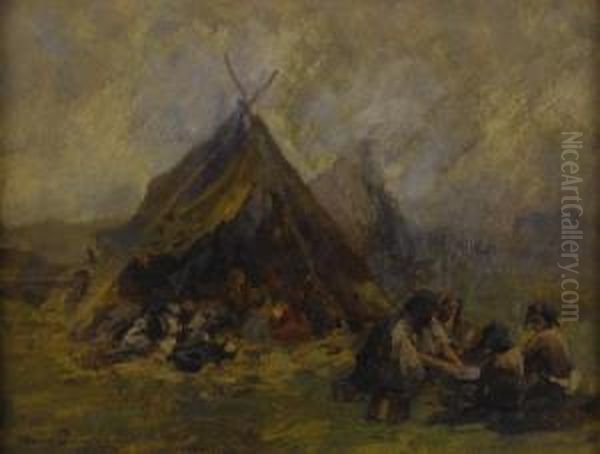 Camping Gypsies Oil Painting by Johann Larwin