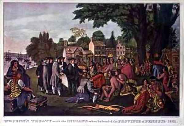 William Penns Treaty with the Indians when he founded the Province of Pennsylvania Oil Painting by Currier, N.