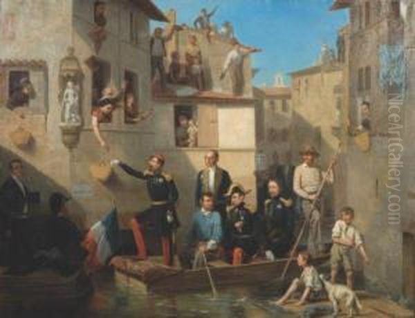 Visite De L'empereur Napoleon Iii A Tarascon Lors Des Inondations De 1856 Oil Painting by Louis Simon Lassalle