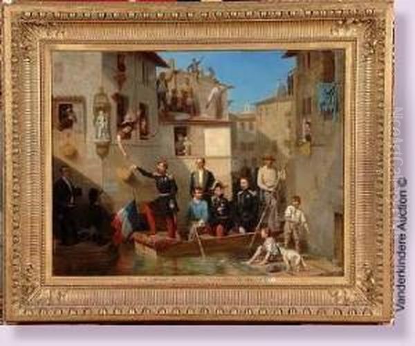 Visite De L'empereur Napoleon Iii A Tarascon Lors Des Innondations De 1856 Oil Painting by Louis Simon Lassalle