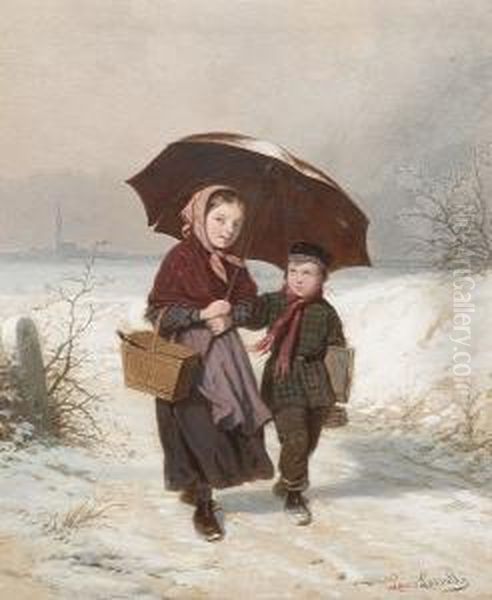 Back From School Oil Painting by Louis Simon Lassalle