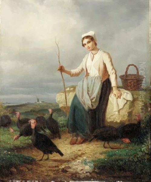 Tending The Turkeys
Signed 'l. Lassalle' (lower Right) Oil Painting by Louis Simon Lassalle