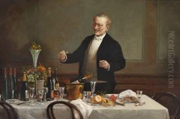 A Gentleman Is Enjoying A Cigar After A Nice Dinner Oil Painting by Hans August Lassen