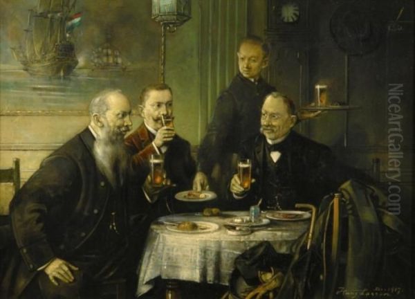 Gentlemens' Lunch Oil Painting by Hans August Lassen