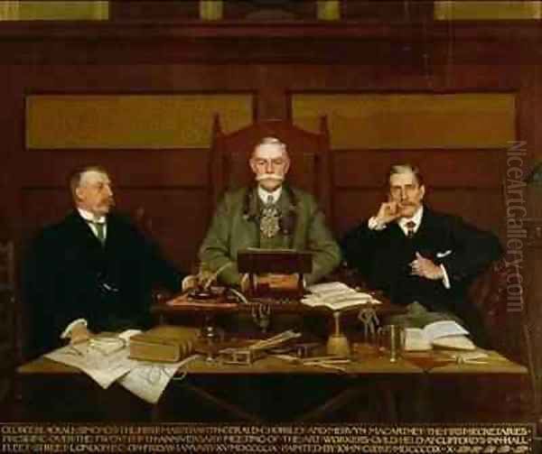 G Blackall Simonds with Gerald Horsley and Mervyn Macartney Presiding over the 25th Anniversary Meeting of the Art Workers Guild at Cliffords Inn Hall Fleet Street London Oil Painting by John Percy Cooke