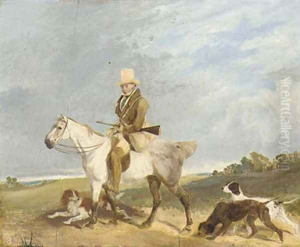 A huntsman on his pony with his gundogs Oil Painting by Abraham Cooper