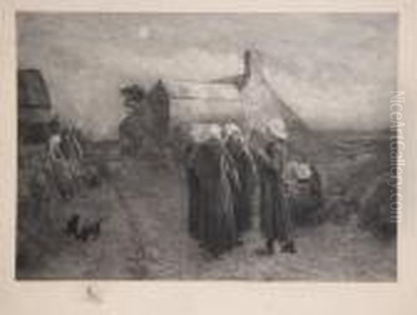 Breten Women In A Nights Procession Oil Painting by William Langson Lathrop