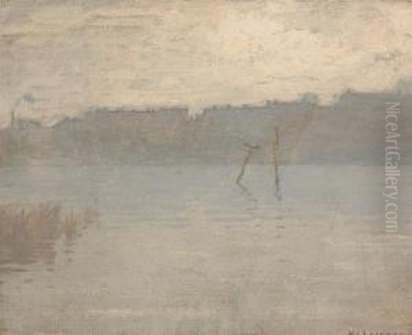 Grey Day On The River Oil Painting by William Langson Lathrop