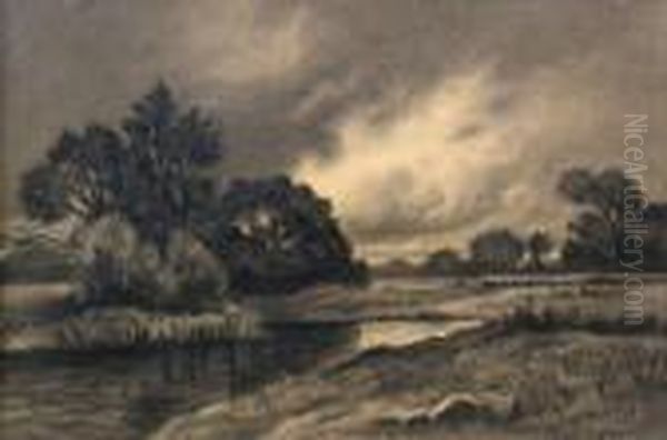 River Landscape Oil Painting by Lorenzo Palmer Latimer