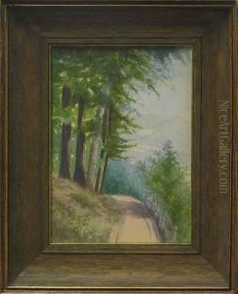 Tree-lined Road Oil Painting by Lorenzo Palmer Latimer