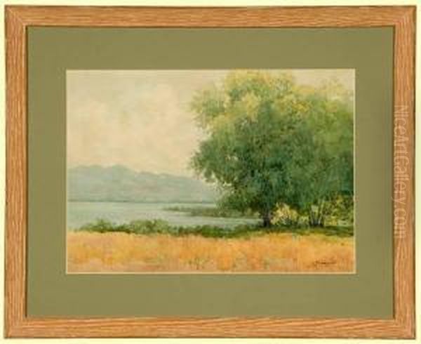 Willows Clear Lake Oil Painting by Lorenzo Palmer Latimer