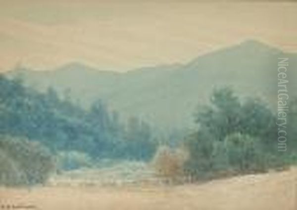 Fish Hatchery Canyon From Field Near Cleland's Oil Painting by Lorenzo Palmer Latimer