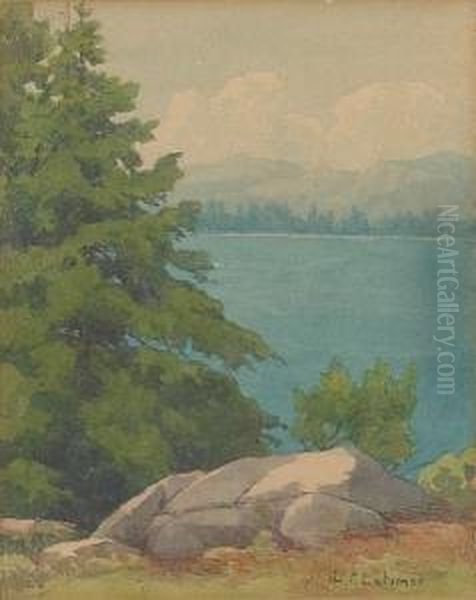 Fallen Leaf Lake From Hillcrest Fallen Leaf Lodge Oil Painting by Lorenzo Palmer Latimer