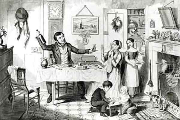 The Bottle Plate I The bottle is produced for the first time the husband induces his wife Just to take a drop Oil Painting by George Cruikshank