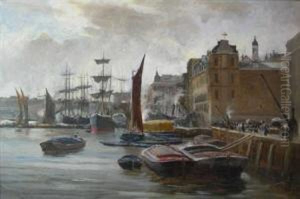 On The Clyde, Broomielaw, Glasgow Oil Painting by Charles James Lauder