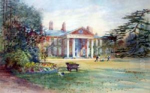 Gardeners Before A Stately House Signed 12.5 X 20in Oil Painting by Charles James Lauder