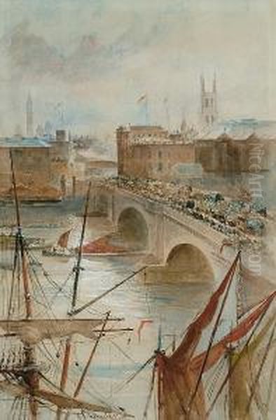 Traffic On London Bridge Oil Painting by Charles James Lauder