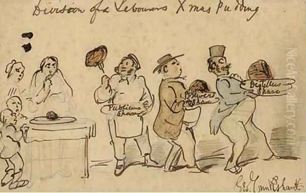 Division of a labourer's xmas pudding Oil Painting by George Cruikshank