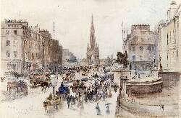 Princes Street, Edinburgh From Waterloo Place Oil Painting by Charles James Lauder