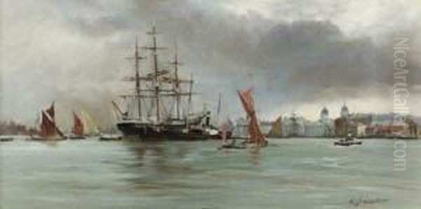 The Thames At Greenwich With Shipping In The Foreground Oil Painting by Charles James Lauder