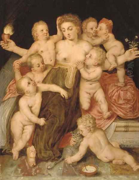 Charity Oil Painting by Hendrick De Clerck